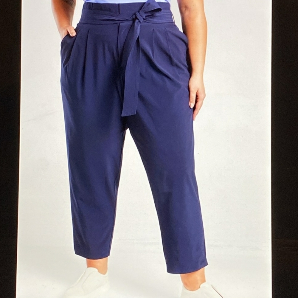 Athleta Skyline Pant II Paperbag Belted Trouser High Rise Navy Blue Size 20